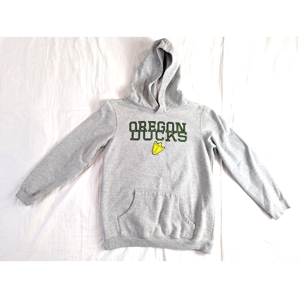 Oregon University Ducks Pullover Logo Hoodie Gray Green Boys XL